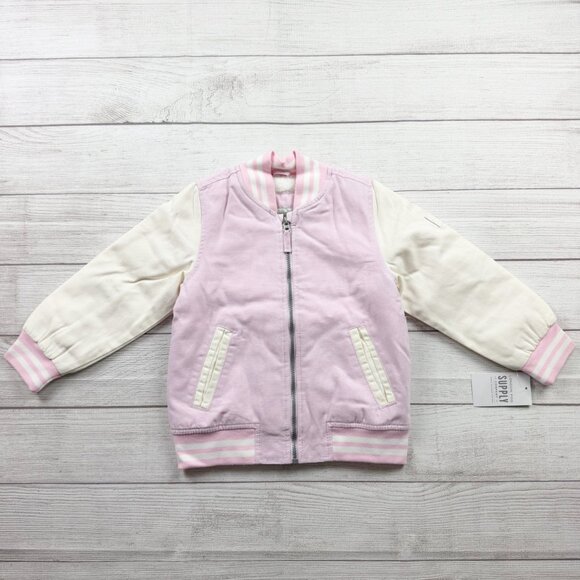London Fog Other - London Fog Girls Varsity Jacket Pink Sherpa Lined Bomber Zip Up NWT 4